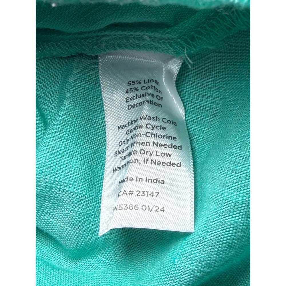 Talbots Turquoise Linen Blend Embroidered Scallop Shell Top Teal Womens Small - Picture 7 of 7